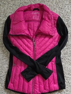 Calvin Klein Hot Pink Quilted Front Jacket with Black Sleeves